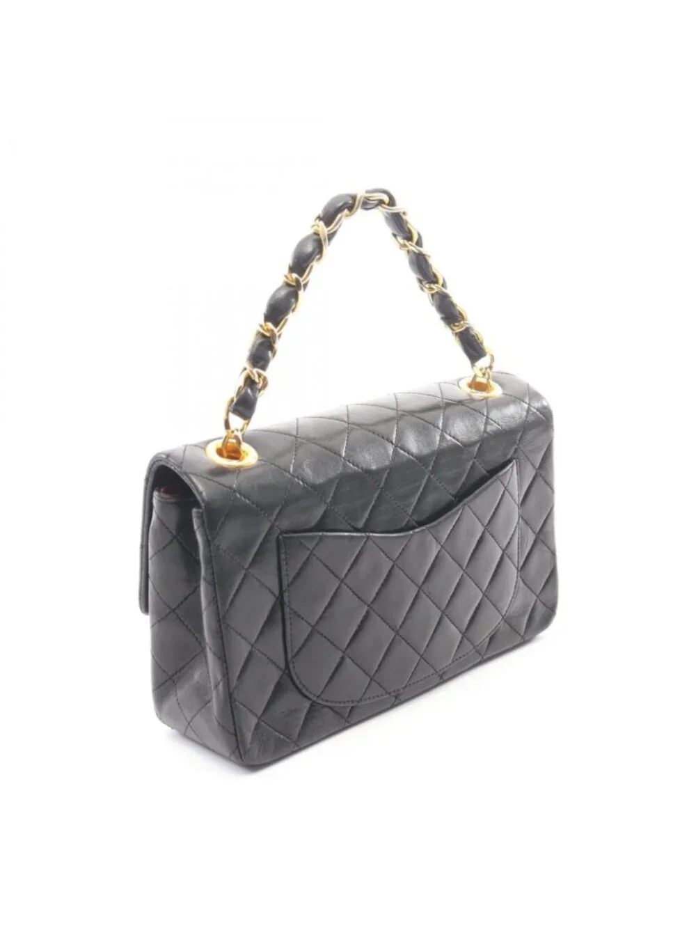 Chanel Handbag Quilted Black Lambskin Top Handle